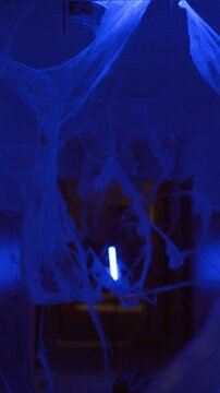 Halloween horror concept, woman ghost, Bride zombie charactor in blue night light, Horror movie