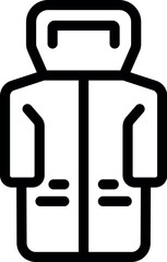 Simple black and white line art icon of a warm winter jacket, perfect for representing cold weather clothing