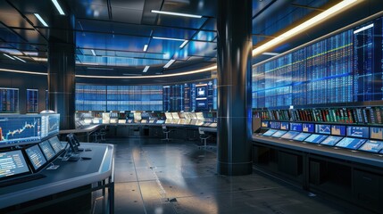 high-tech financial training simulator with interactive modules for learning about stock trading and investment banking