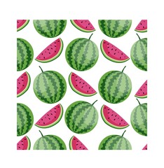 Juicy Cartoon fresh green watermelon whole and slices vector seamless pattern