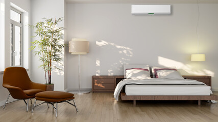 large luxury modern bright interiors living room with air conditioning mockup illustration 3D rendering