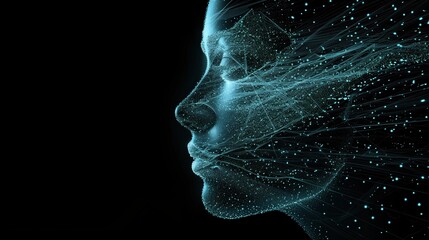 3D image of a face rendered with lines / concept of AI and futurism