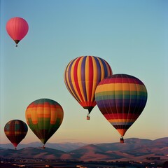 Obraz premium Colorful Hot Air Balloons Flying Over Mountains