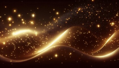 Wavering gold dots on a black background. Abstract background with stars

