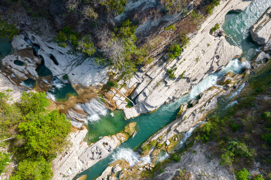 Aerial view of Air Terjun Tanggedu, East Nusa Tenggara, Indonesia; Ndapayami, Kanatang, East Sumba Regency, East Nusa Tenggara, Indonesia