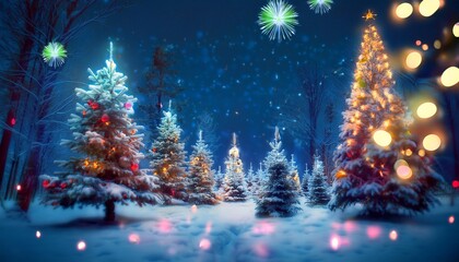 Christmas Tree Forest- A dense forest of Christmas trees, each one decorated with lights