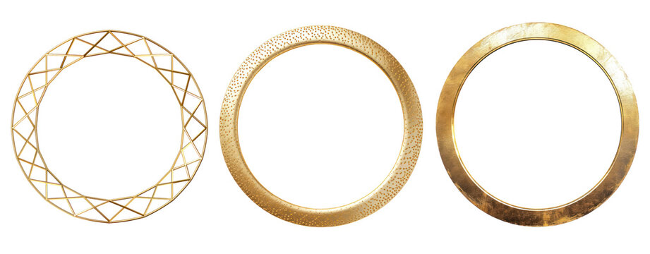 set of gold circle frame hand drawn geometric border grunge luxury isolated transparent background - Powered by Adobe