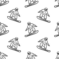 Snowboard  sportsman seamless pattern. Hand drawn background with sportsman.	