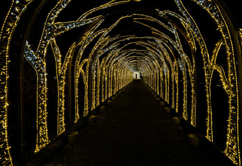 Christmas illumination tunnel in Warsaw's Wilanów district.