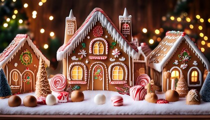 Gingerbread Village- A charming village made entirely of gingerbread houses, candy canes