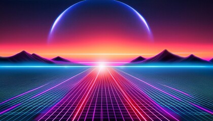 Retro 80s Grid- A nostalgic background with a neon grid pattern, reminiscent of 1980s