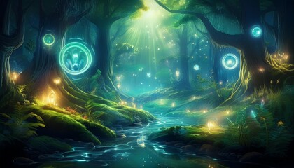 Ethereal Forest Spirits- A mystical forest inhabited by ethereal spirits, glowing softly