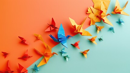 Colorful background with folded paper birds