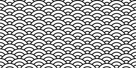 Fototapeta premium Seamless wave pattern with lines. Black and white fish scale. Geometric background.