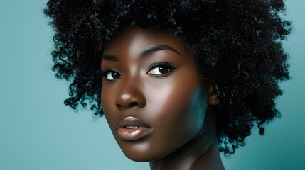 Woman with Natural Hair: A woman with natural, curly hair styled beautifully, with a simple background to highlight her features.

