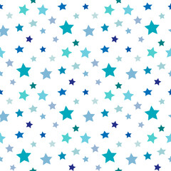 Seamless pattern with light and dark blue stars on white backgound. Vector image.
