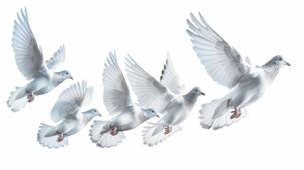 Obraz premium A flock of white birds fly in a line