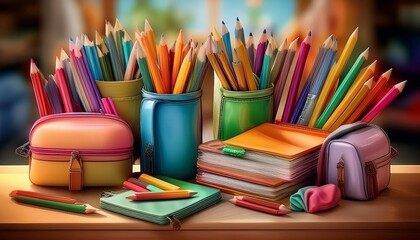 Fototapeta premium Colorful colored pencil and crayon sketch webtoon