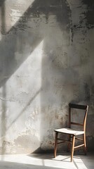 Wooden Chair Against A Concrete Wall