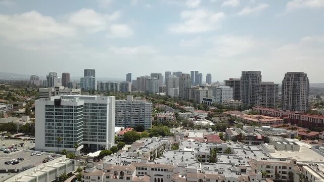 Aerial Shot of Los Angeles, California. Westwood, Willshire and Beverly Hills in the Background on a Beautiful Sunny Day