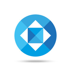 Blue circle logo with squares shape inside geometric abstract forms. Modern vector logotype for tech branding, technology company, and database apps.