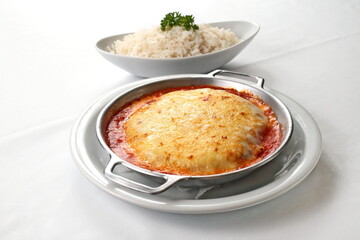 Filet Mignon with Parmigiana with white rice