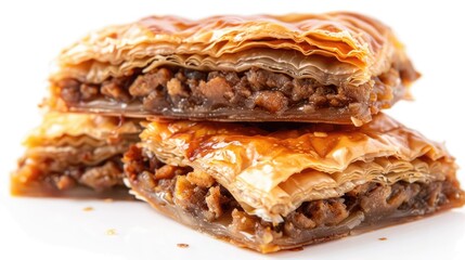 Selective focus image of Baklava on white background