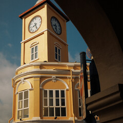 Old building landmark, Phuket Old town building landmark,Yellow building in Phuket Thailand,Cross road at the Phuket landmark