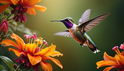Fototapeta premium A Hummingbird Nectaring on a Flower.
