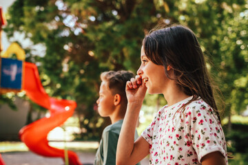 Joyful and happy children on playground