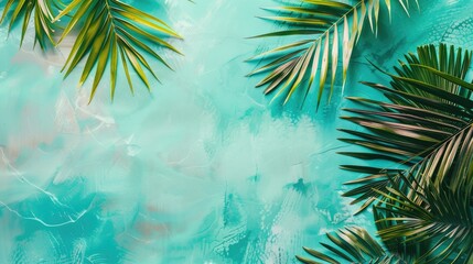 Naklejka premium Exotic tropical summer background with palm leaves. Summer vacation concept.