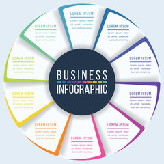 10 Steps Circle Infographic design 10 steps, objects, elements or options infographic business template