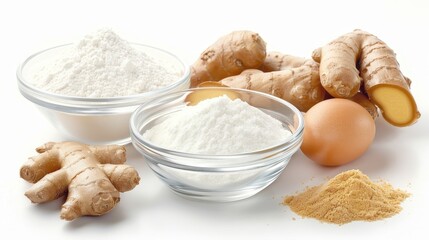 Fototapeta premium A bowl of powdered sugar is next to a bowl of ginger