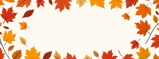 Autumn frame with leaves on pastel beige background. Hello September, back to school or uni concept. Thanksgiving and Harvest day celebration design. Colorful flat lay, top view with copy space.
