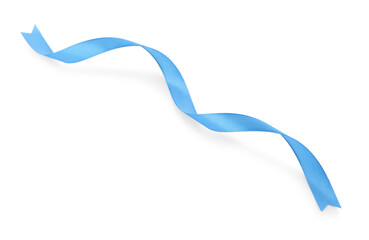 Beautiful light blue ribbon isolated on white, top view