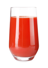 Tasty tomato juice in glass isolated on white