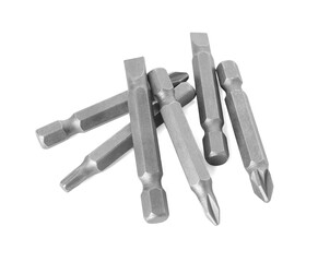 Many different bits for screwdriver isolated on white