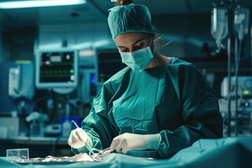 Focused Surgeon in Clean and High-Tech Surgical Environment