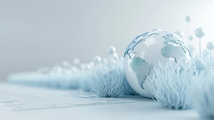 A white globe with a blue
