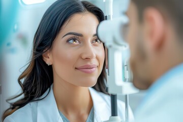 Optometrist Performing Detailed Eye Examination in Profile View, Vision Care Professional at Work