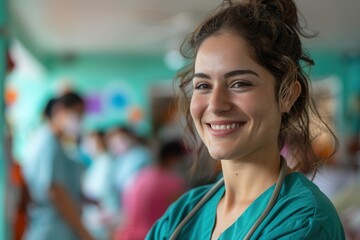 Fototapeta premium Compassionate Midwife Assisting Natural Childbirth - Healthcare Professional at Work in Hospital Setting