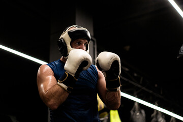 Boxers fighting in boxing training in the gym.