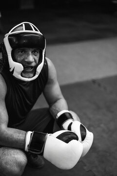 Boxers fighting in boxing training in the gym.