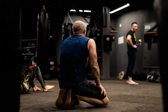 Man training in boxing in the gym.