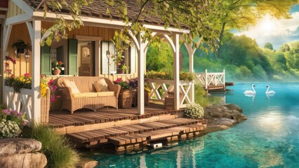 Outdoor Garden with Table and Chairs for Relaxation