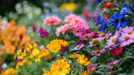 Obraz premium Colorful Flowers in Bloom in a Garden