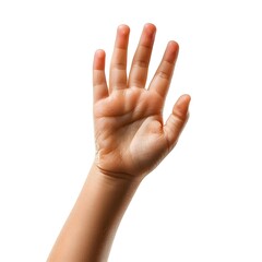 Obraz premium A Childs Hand Raised High Against a White Background