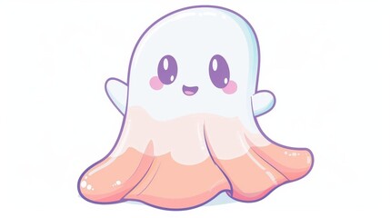 a friendly ghost, Halloween character, kawaii style, pastel colors, isolated on white background
