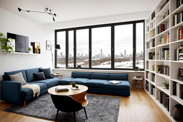 "Minimalist and Modern Interior Design in a Snowy City"