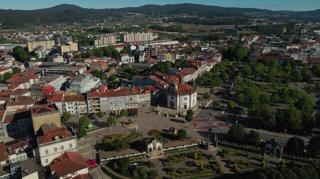 Aerial view of Senhor da Cruz Church and gardens in Barcelos, Portugal